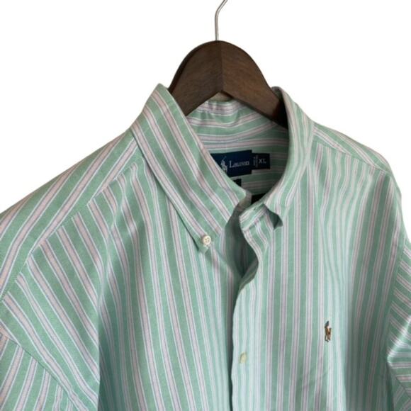 Ralph Lauren Classic Fit Green and White Striped Button Down - XL - Picture 2 of 5